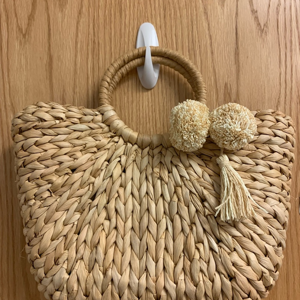 Woven Straw Circle-Handle Satchel in Natural
